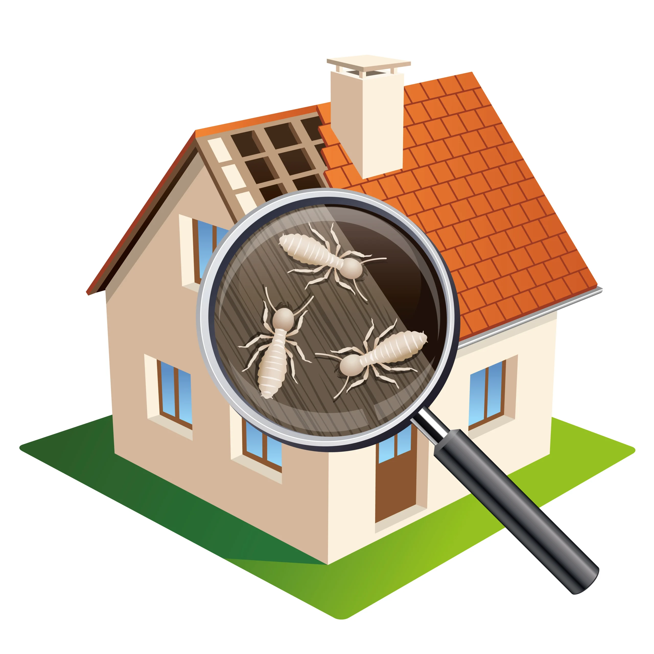 picto avec diagnostic termites d' une maison en analyse à la loupe