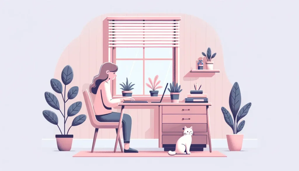 illustration représentant une femme en télétravail